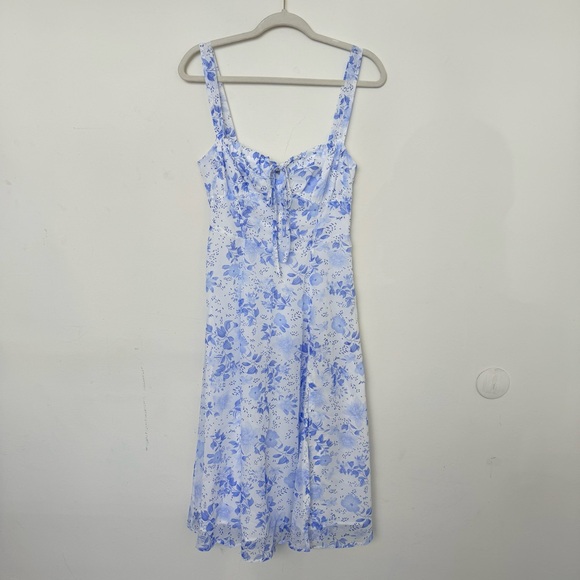 Rihoas Blue Square Neck Floral Ruched Midi Dress - Picture 9 of 11